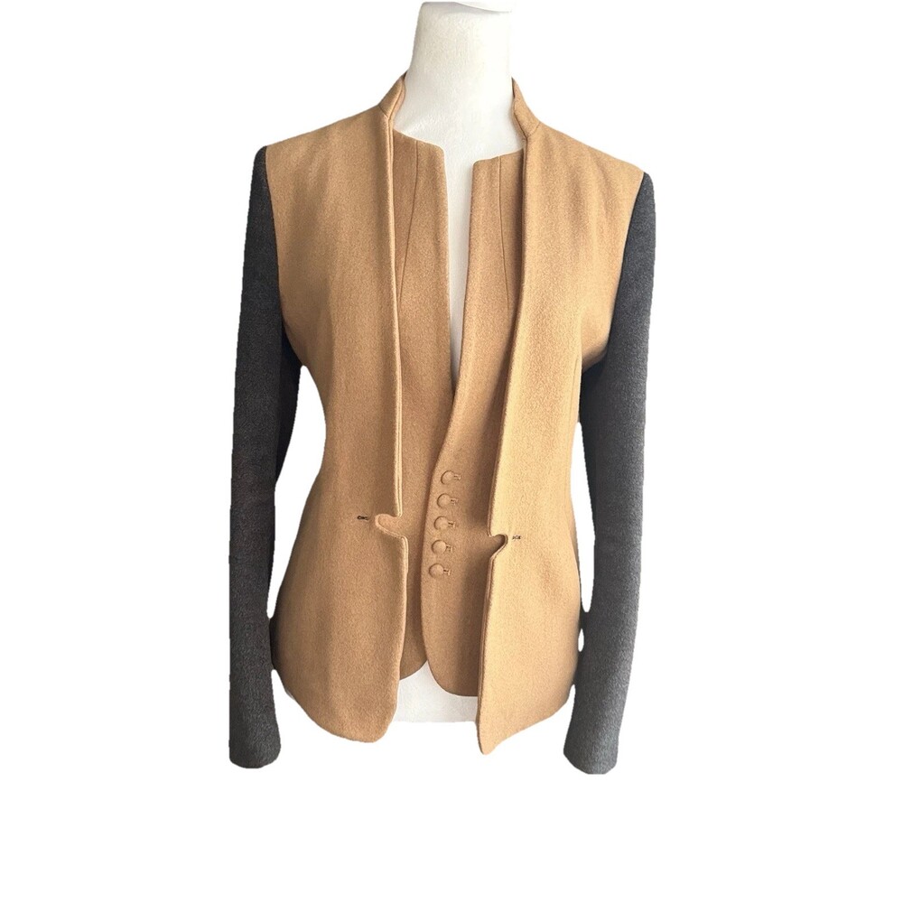 Initial The Unusual Experience Wool Blend Colorblock Blazer Tan Gray S Elevated